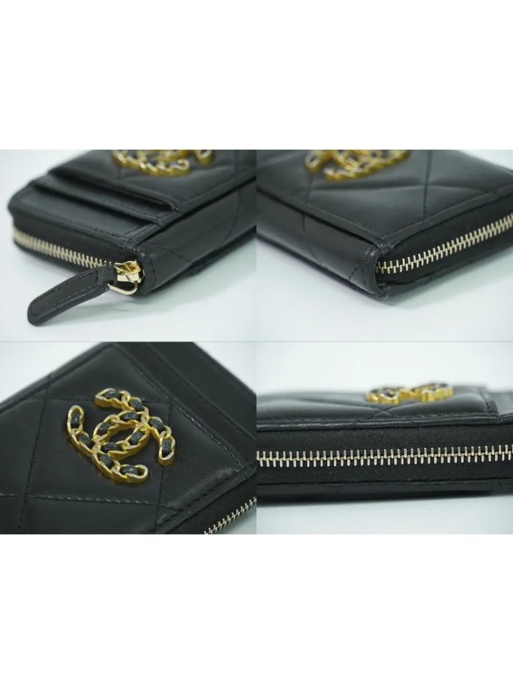 Chanel 19 D'isneuf CC Logo Card Coin Purse Lambskin Leather Black